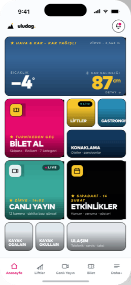Uludağ uygulaması — iOS anasayfa