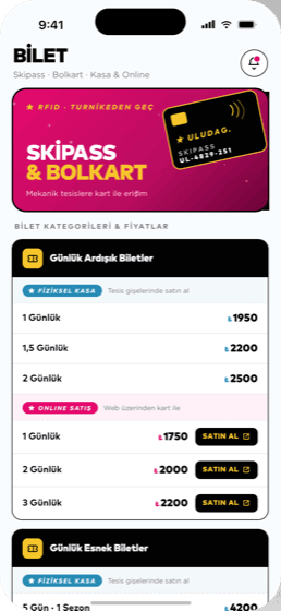 Uludağ uygulaması — Bilet & Skipass (iOS)