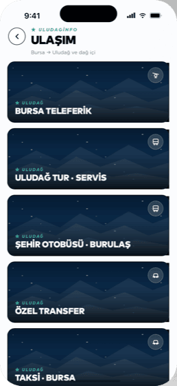 Uludağ uygulaması — Ulaşım (iOS)