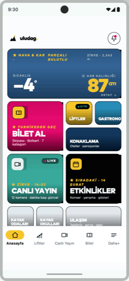 Uludağ uygulaması — Android anasayfa