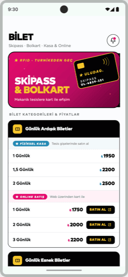 Uludağ uygulaması — Bilet (Android)