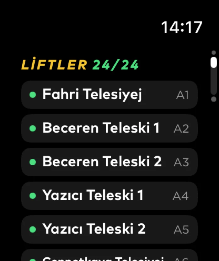 Uludağ Apple Watch uygulaması — Lift Durumu ekranı